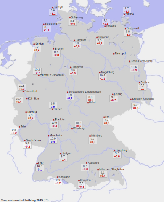 Deutschland Temperaturmittel Frühling